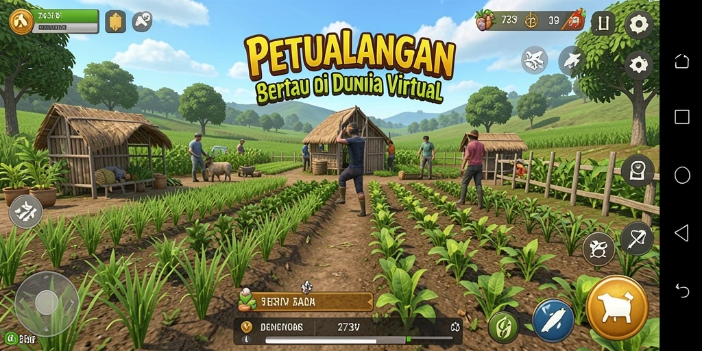 Screenshot utama 2739 menunjukkan aktivitas bertani yang seru.