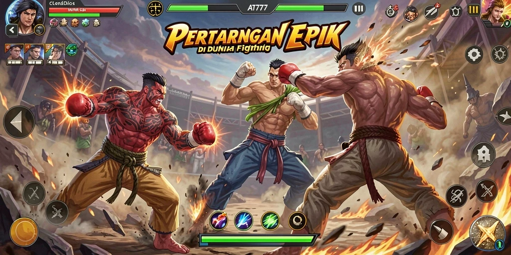 Tampilan seru dari gameplay Fighting yang mendebarkan di AT777.