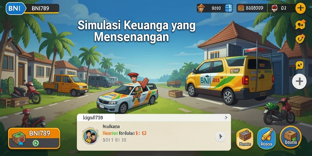 Screenshot gameplay BNI789 menampilkan interaksi dalam simulasi keuangan.