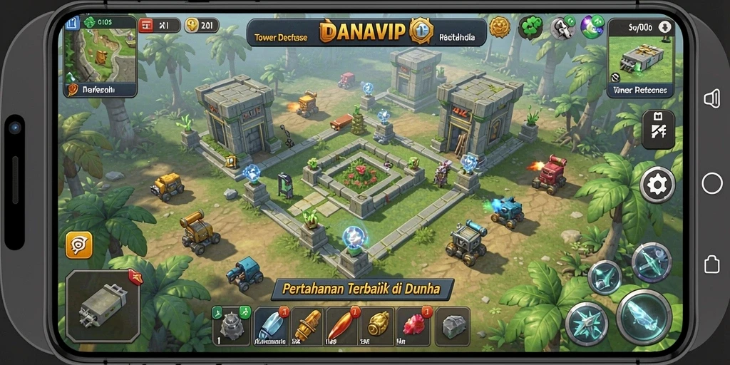 Gameplay seru DANAVIP dalam genre Tower Defense.