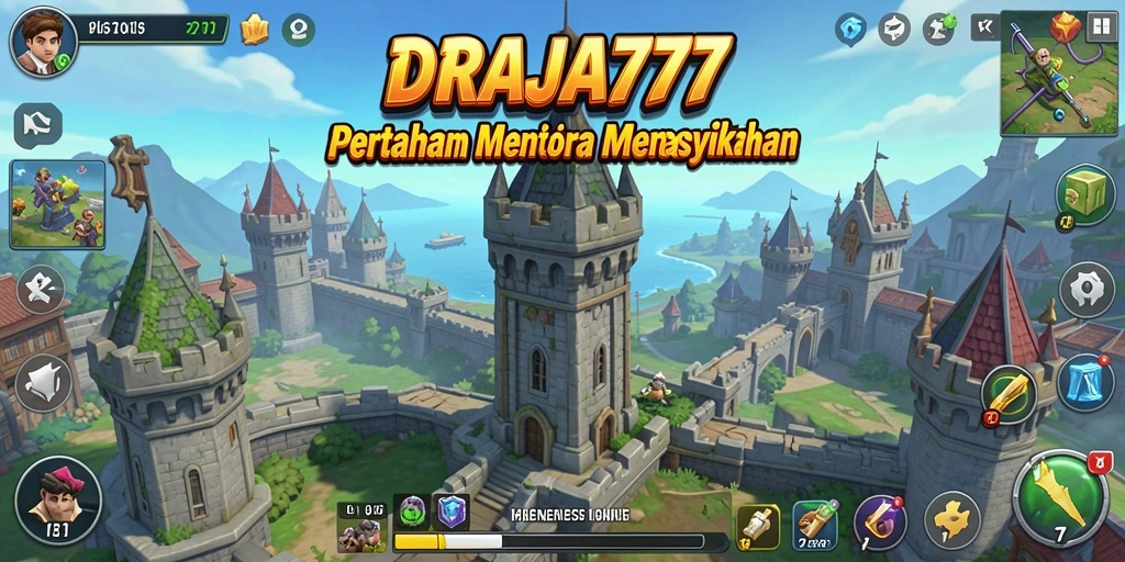 Tampilan menarik dari gameplay DRAJA777 dengan menara pertahanan yang kuat.