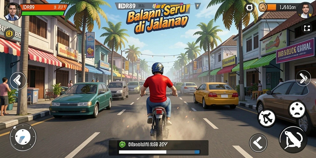 Screenshot IDR89 menampilkan balapan mobil yang mendebarkan di trek.