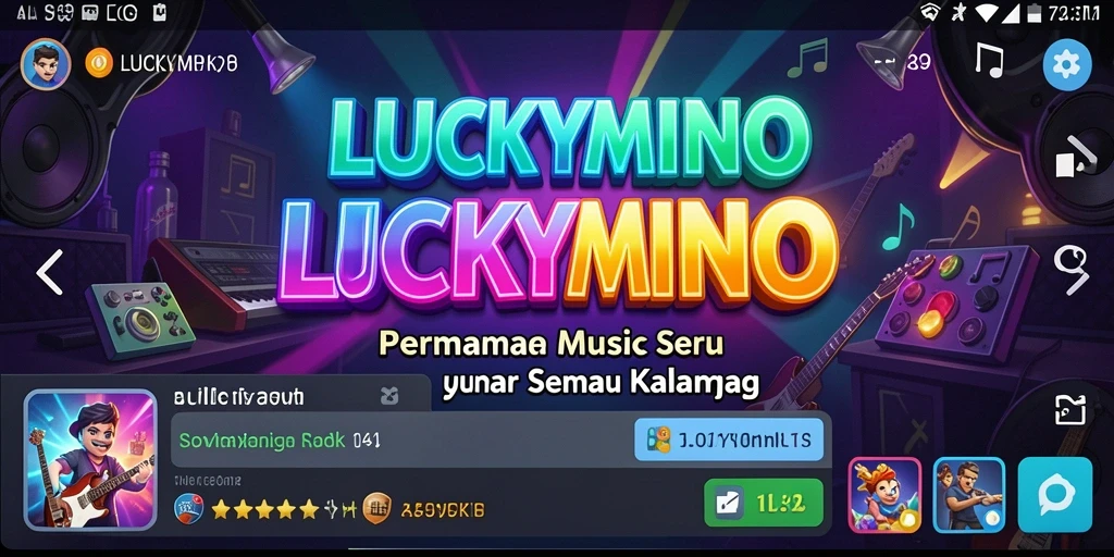 Tampilan gameplay LUCKYMINO menunjukkan aksi seru di dunia musik.