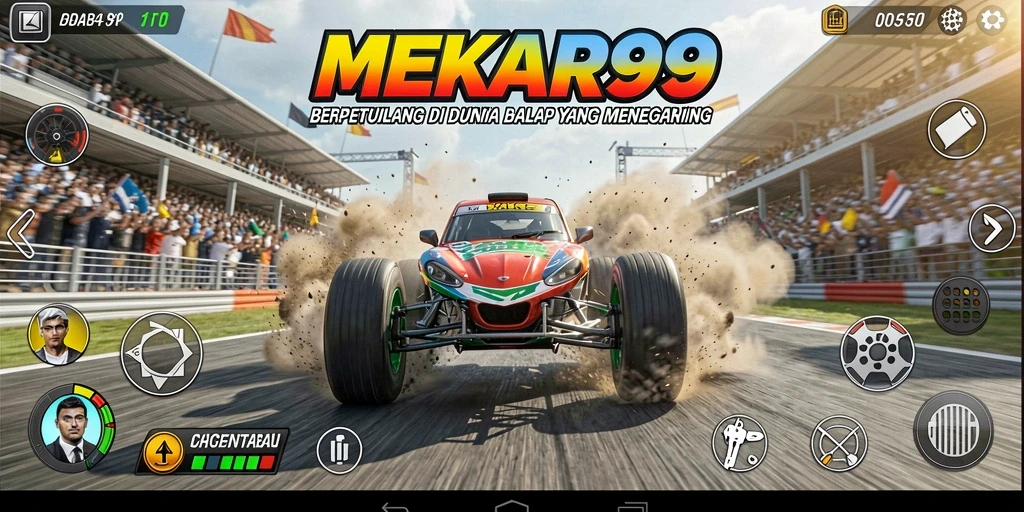 Tampilan gameplay menegangkan di trek balap MEKAR99.