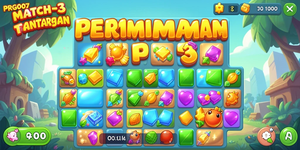 Screenshot PRG007 menunjukkan gameplay Match-3 yang seru dan menantang.