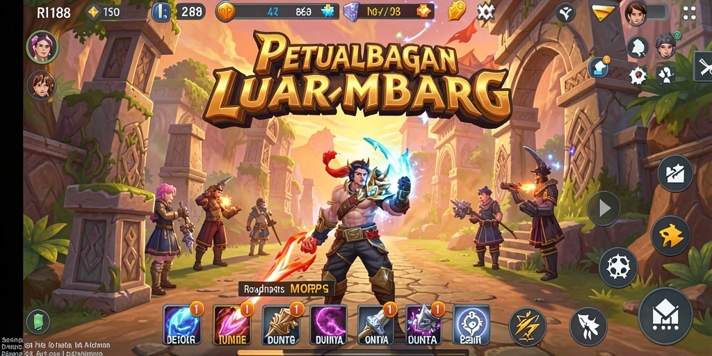 Screenshot gameplay RI188 menampilkan pertempuran epik di dunia MMORPG.