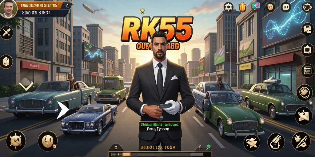 Tangkapan layar gameplay RK55 menunjukkan keseruan simulasi bisnis.