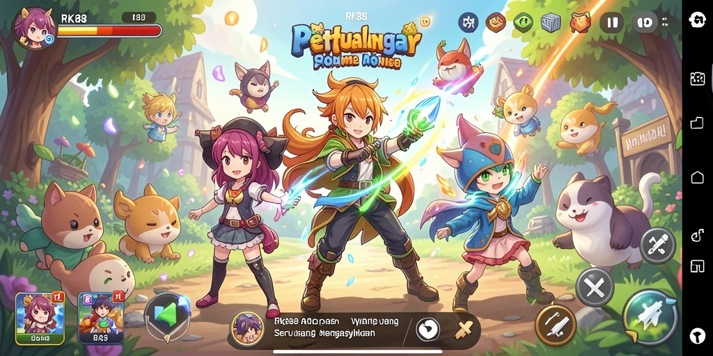 Tampilan gameplay menakjubkan dengan karakter anime yang beraksi.