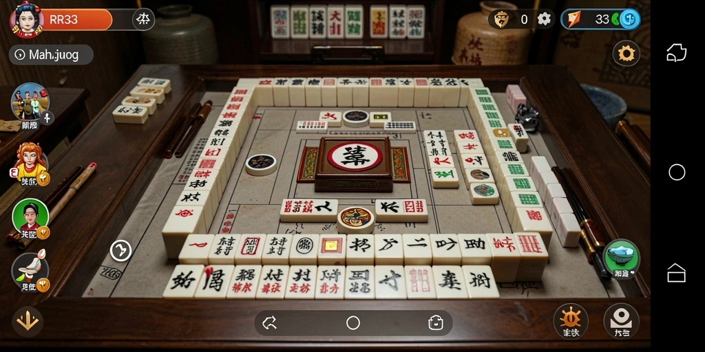 Tampilan gameplay RR33 dengan ubin Mahjong yang colorful.
