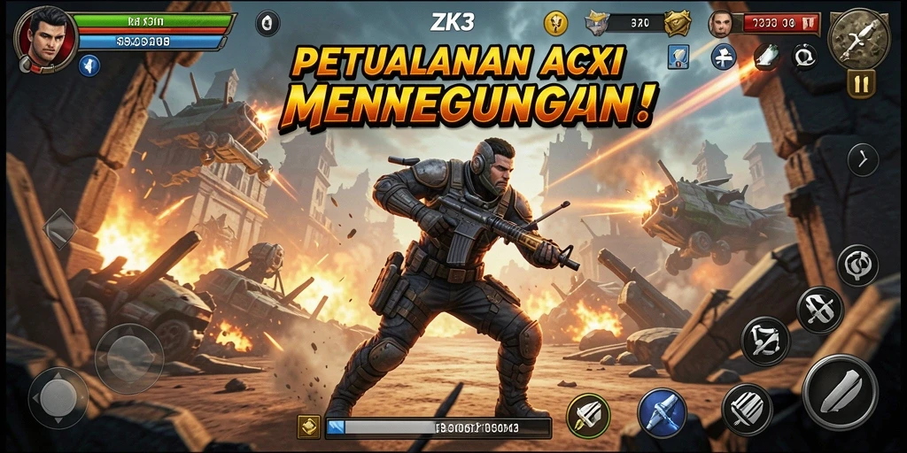 Tampilan aksi mendebarkan dari gameplay ZK3 yang seru.